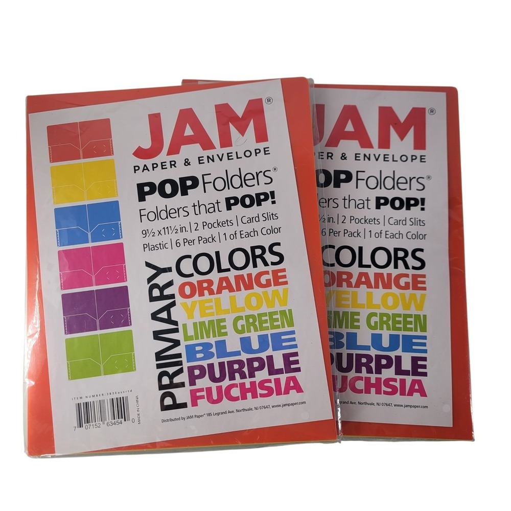 JAM 2 Pocket Plastic Folders 2PACK‎ x 6 FOLDER 9.5 x 11.5 Inch